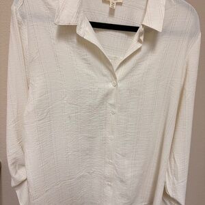 Como Blu Women's White Striped Collared Button-Up Blouse XL Long Sleeve